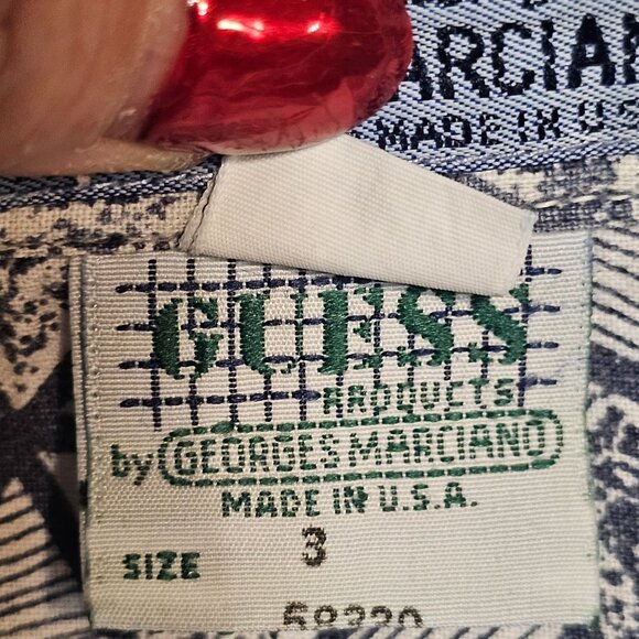 Vtg 90s Guess Jeans Button Up L/S Men's Shirt Georges Marciano USA Size 3 SPOT - Picture 9 of 11